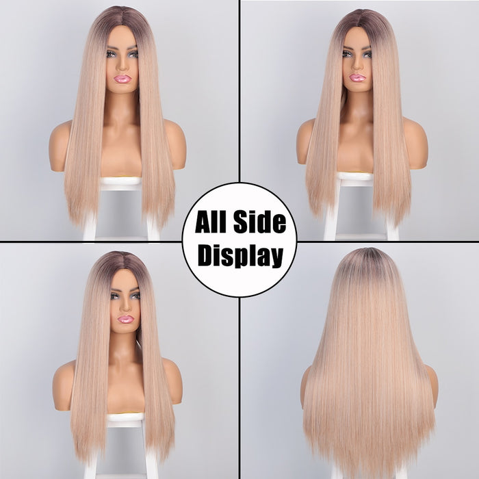 I's a wig Long Straight Synthetic Wig Mixed Brown and Blonde Long Wigs for White /Black Women Middle Part Nature Wigs