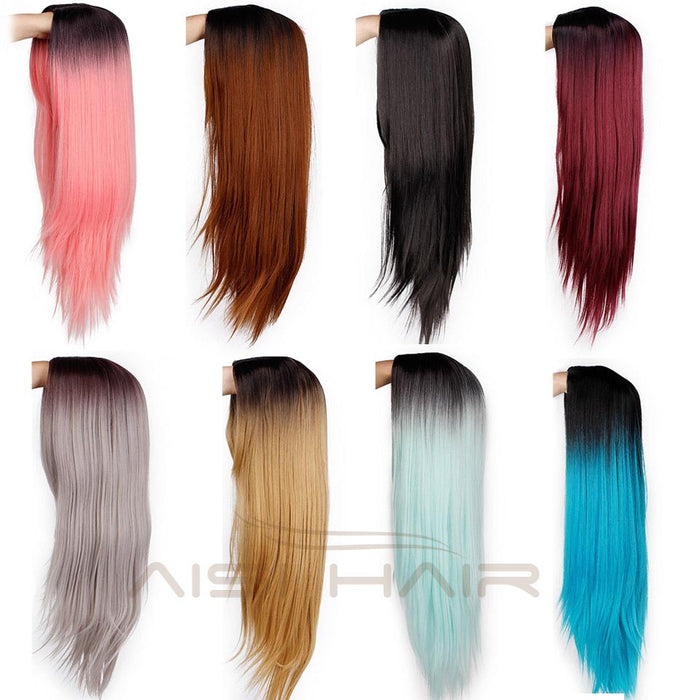 I's a wig Long Straight Synthetic Wig Mixed Brown and Blonde Long Wigs for White /Black Women Middle Part Nature Wigs