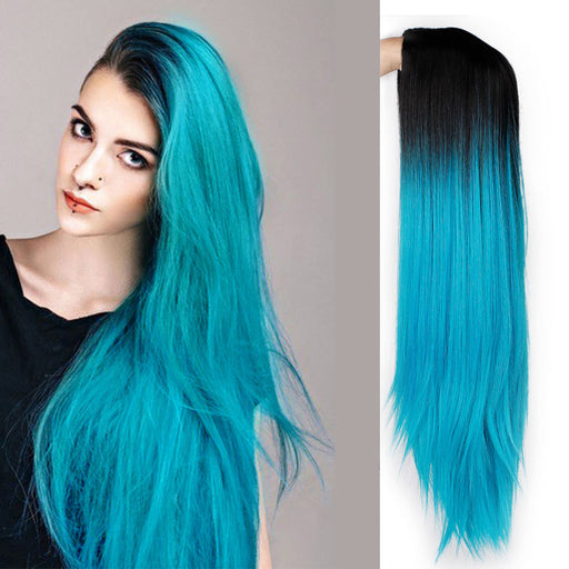 Ombre Blue Green Straight Long Synthetic Wigs For Women Black Pink Wigs 24 inch can be Cosplay Wigs Heat Resistant  I's a wig