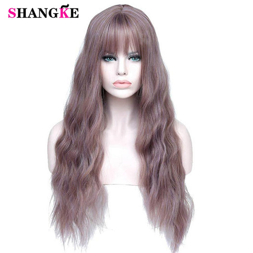 SHANGKE Long Mix Purple Womens Wigs with Bangs Heat Resistant Synthetic Kinky Curly Wigs for Women African American