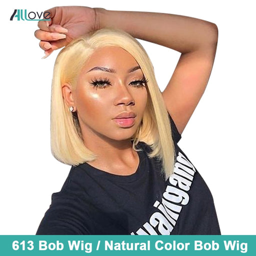 Allove Short Bob Lace Front Wigs 613 Lace Front Wig Peruvian Straight Lace Front Human Hair Wigs For Women Blonde Bob Wig