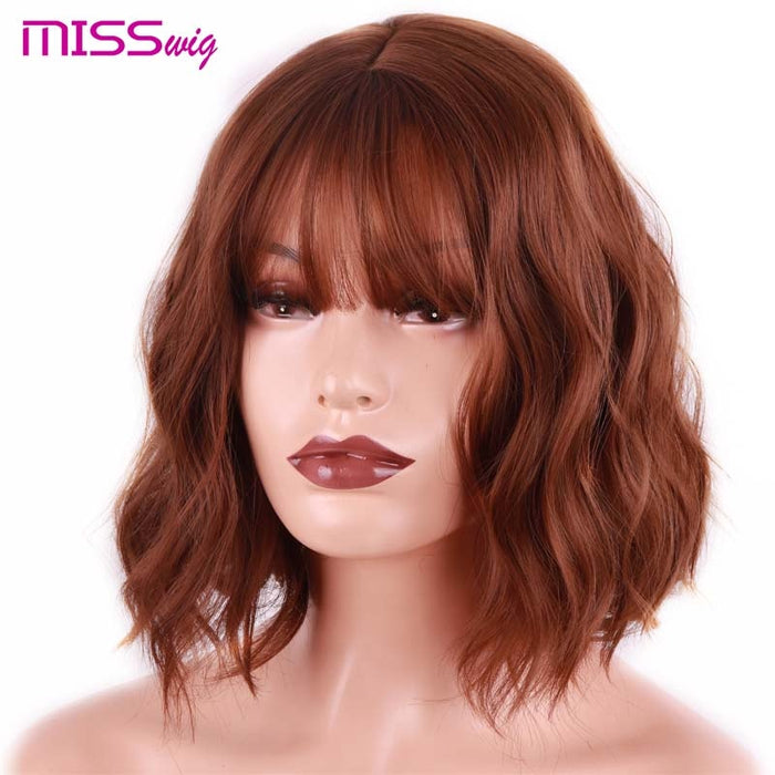 MISS WIG Short Water Wave Synthetic Hair 8Colors  Available Wig For Women Heat Resistant Fiber Daily False Hair