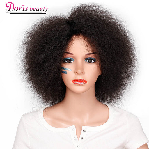 Synthetic Afro Wig for Women African Dark Brown Black Red Color Yaki Straight Short Wig Cosplay Hair