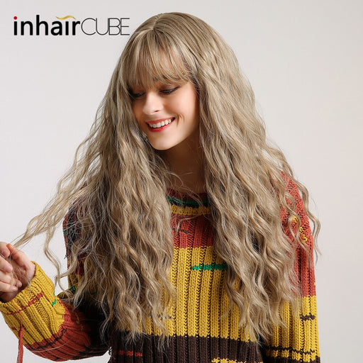 Inhair Cube Women’s Wig Light Blonde Synthetic Hair Long Curly Wig Heat Resistant Weave Lolita Wigs For Women Use and Cosplay