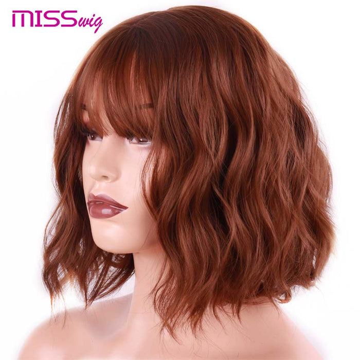 MISS WIG Short Water Wave Synthetic Hair 8Colors  Available Wig For Women Heat Resistant Fiber Daily False Hair