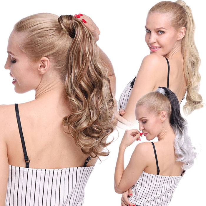 s-noilite 23" Long Curly Clip In Hair Tail False Hair Ponytail Hairpiece With Hairpins Synthetic Hair Pony Tail Hair Extension