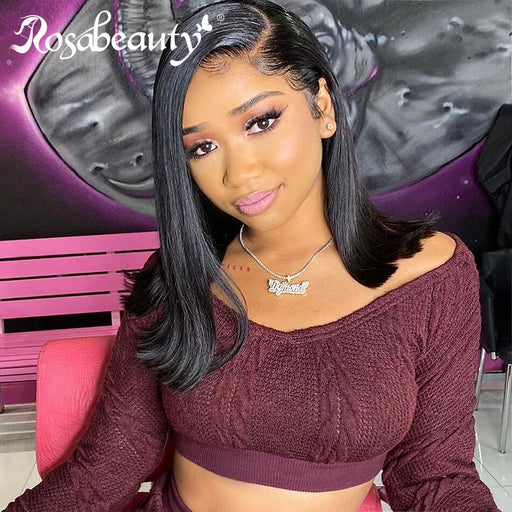 Rosabeauty Brazilian Short Bob Remy Straight Lace Front Human Hair Wigs Natural Color Lace Frontal Wig For Black Women